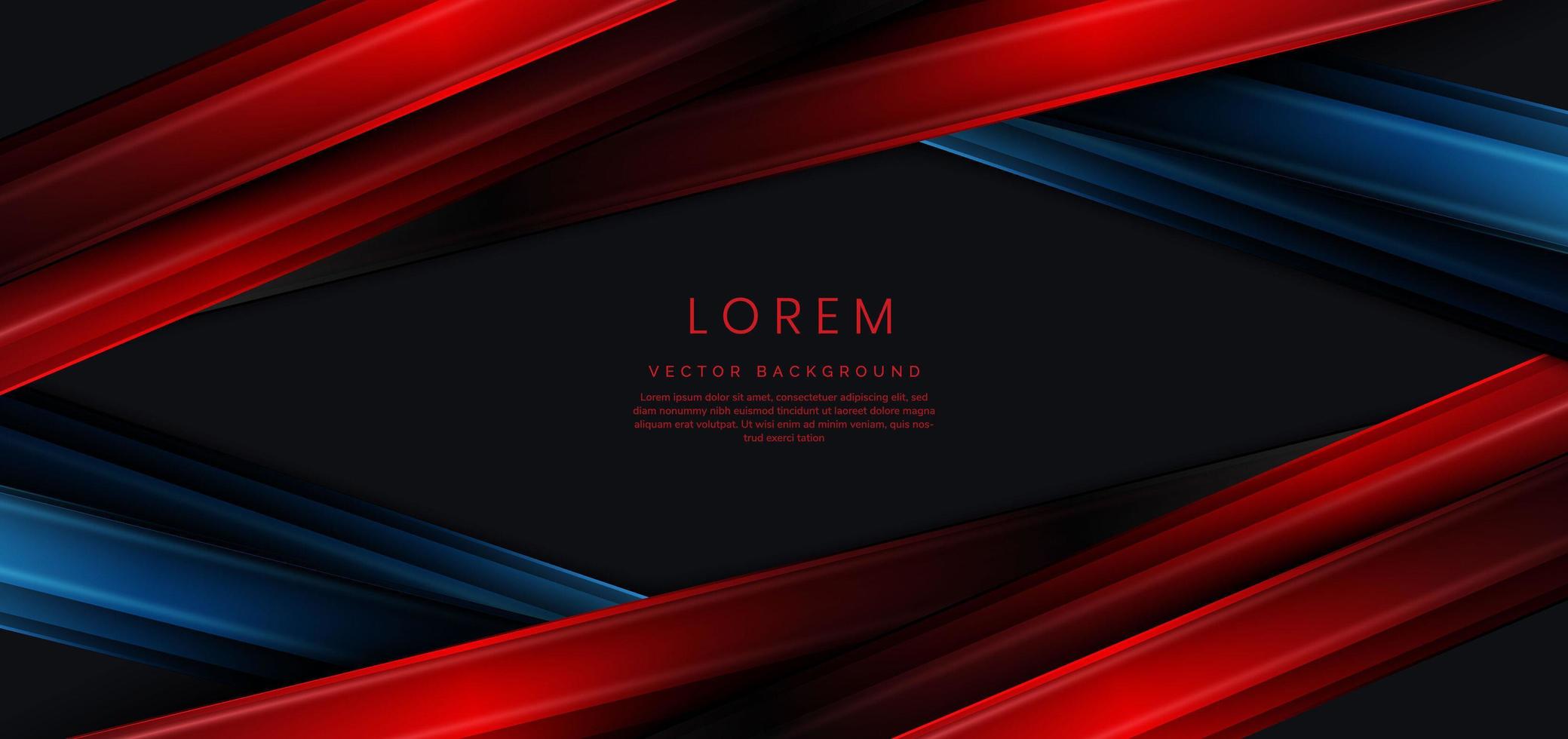 Abstract red and blue gradient geometric diagonal layer on black background with copy space for text. vector