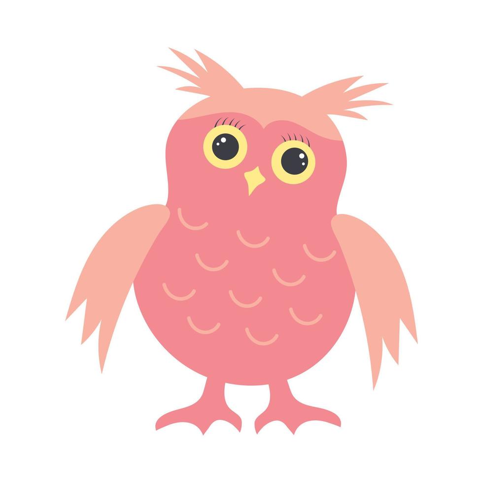 Cute cartoon pink owl. Baby girl animal. vector