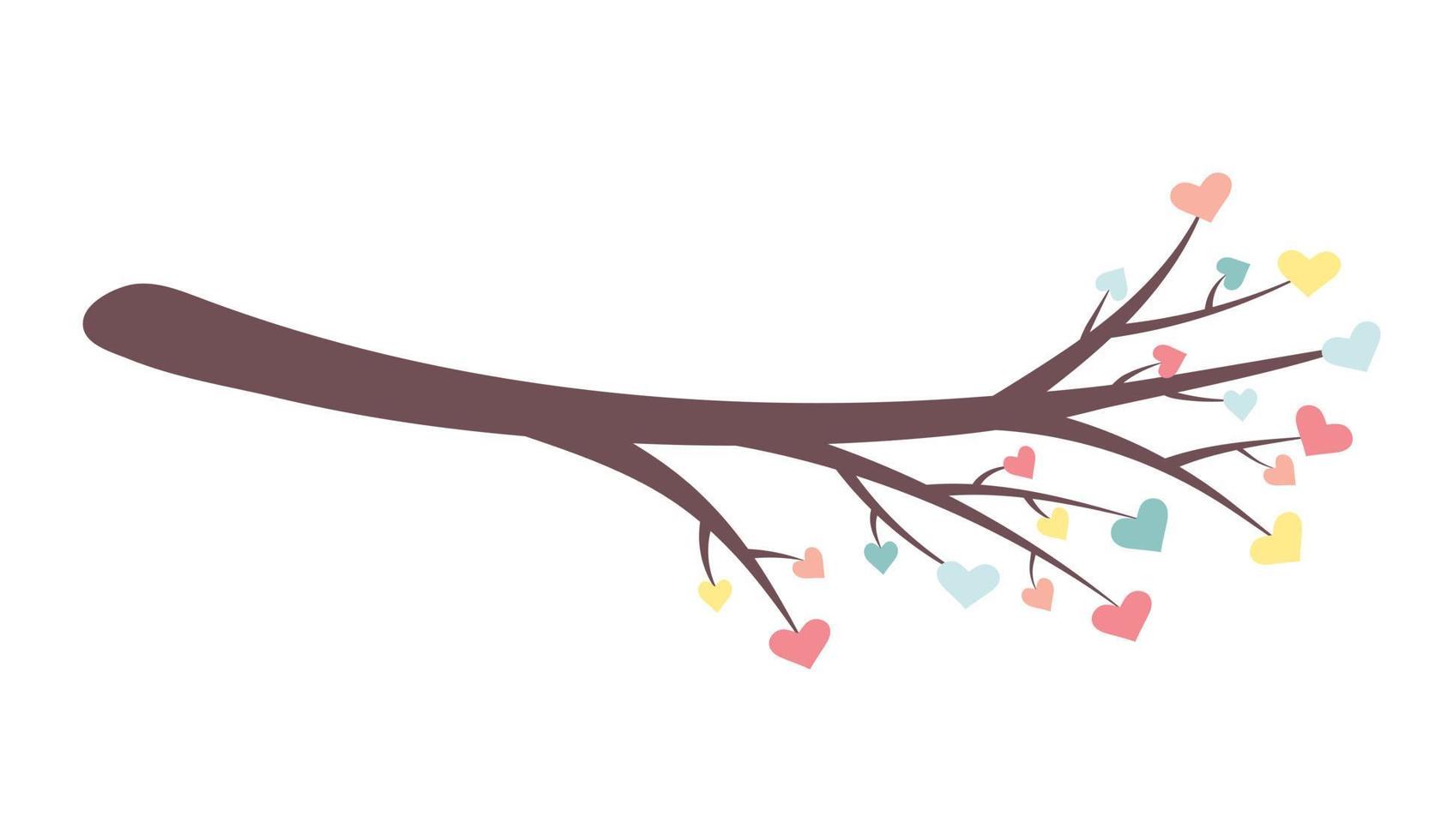 Branch with leaves in the form of hearts. vector