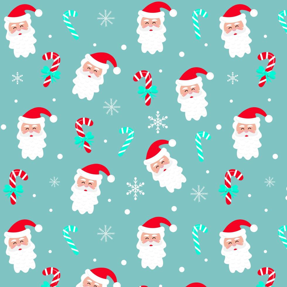 Seamless Christmas pattern with Santa Claus, candy cane, snowflakes and snow. vector