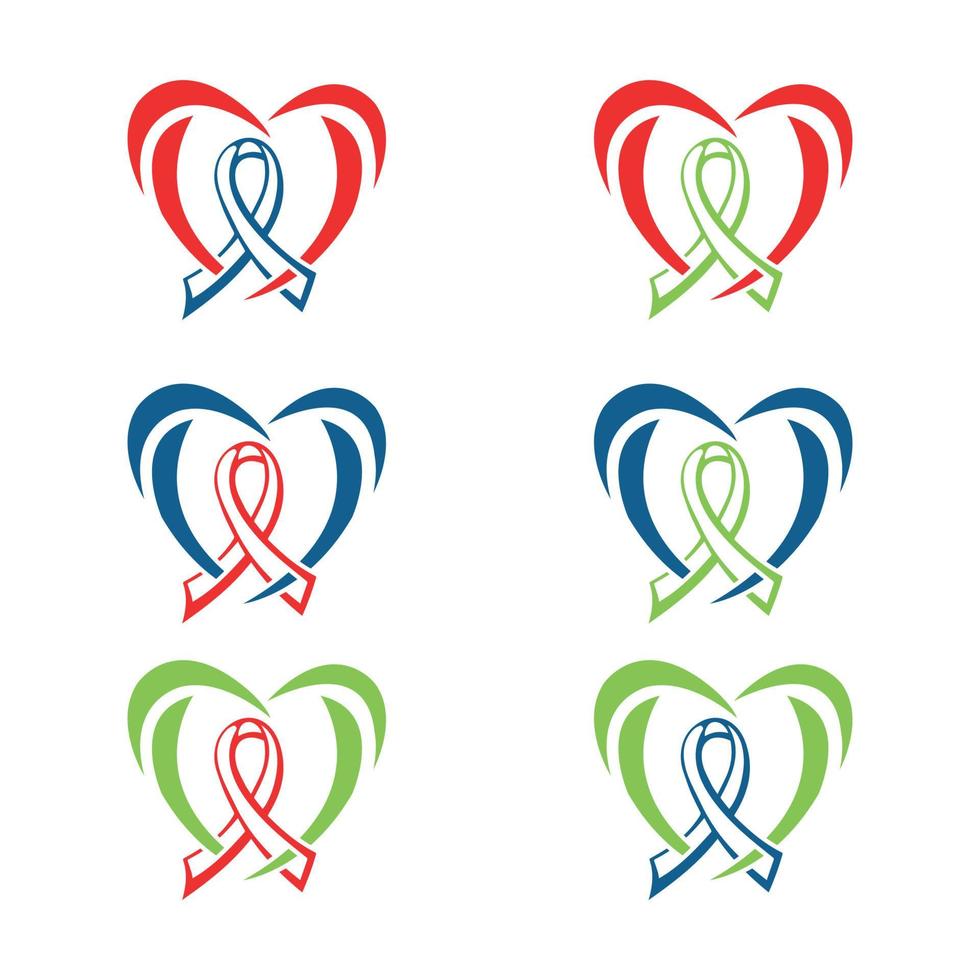 heart ribbon vector for cancer awareness  community free template design