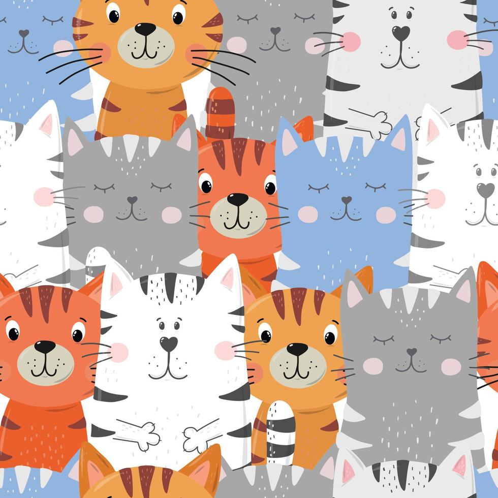 patrón sin costuras con gatos de dibujos animados dibujados a mano para la habitación de los niños textiles, prendas de vestir, estampados, papel tapiz, papel de regalo, etc. eps 10 vector