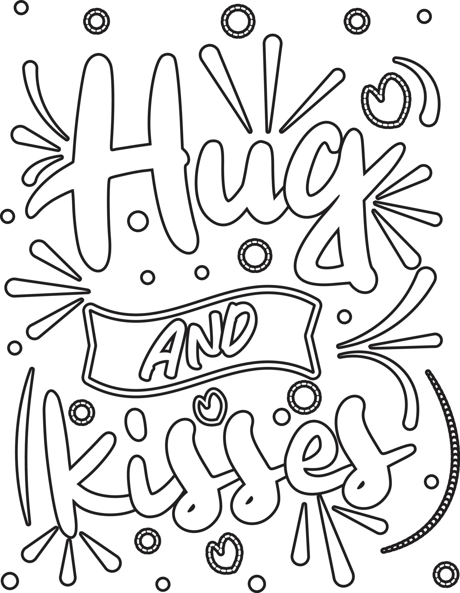 hug and kisses. Motivational Quotes coloring page .coloring book design