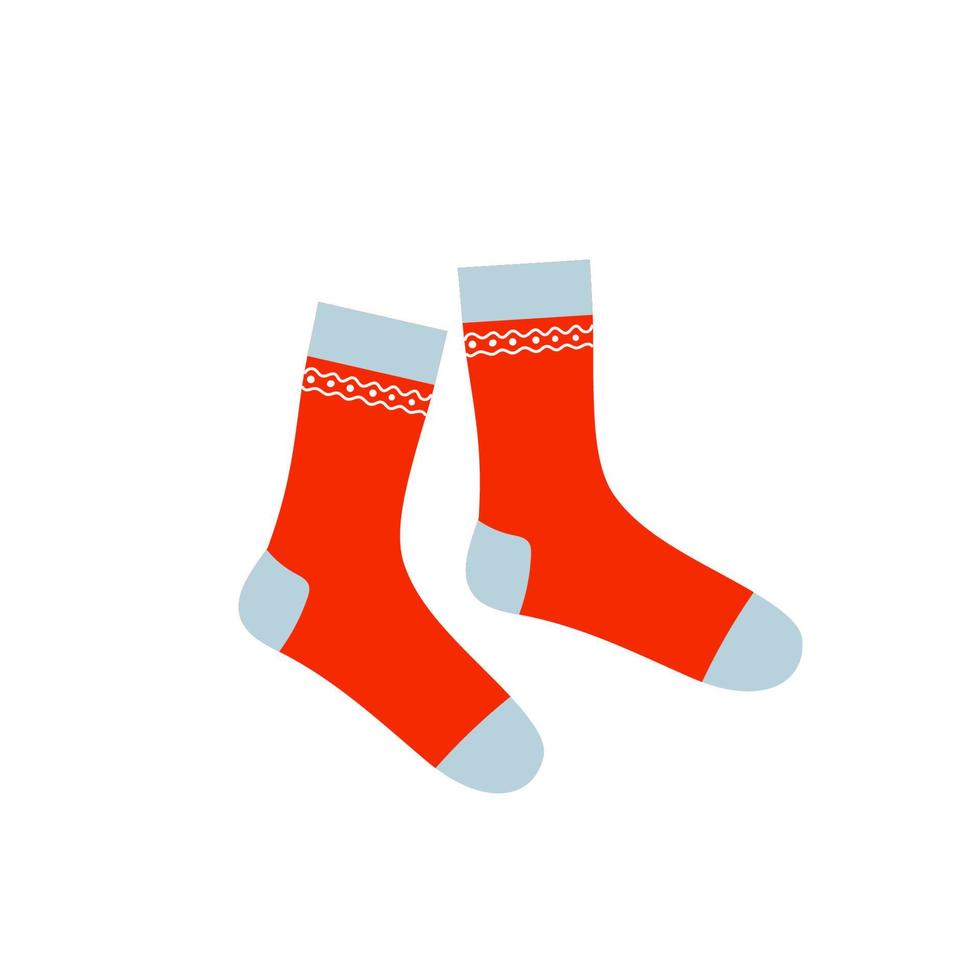 Red socks. Clothing for winter season. Christmas Stockings. Doodle style. vector