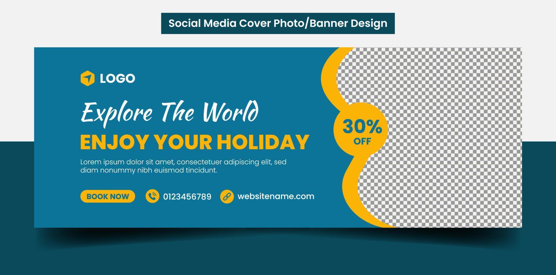 Travel social media cover banner template for tour holiday vacation. vector