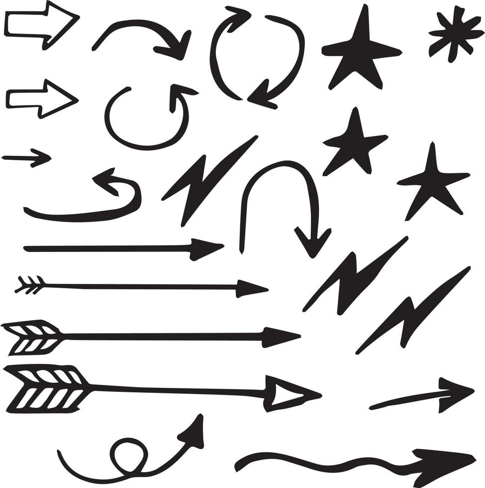 un conjunto de flechas, estrellas e icono de energía doodles.eps vector