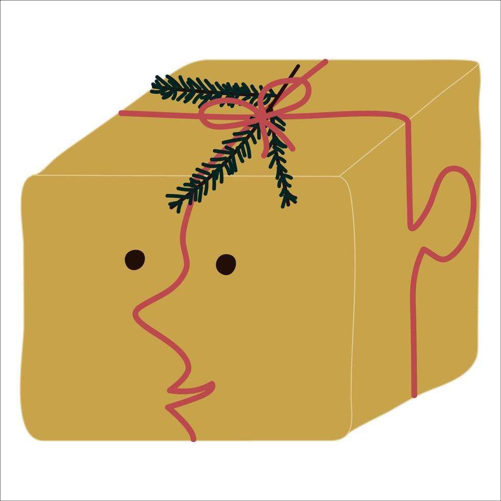 Christmas gift with a funny face vector