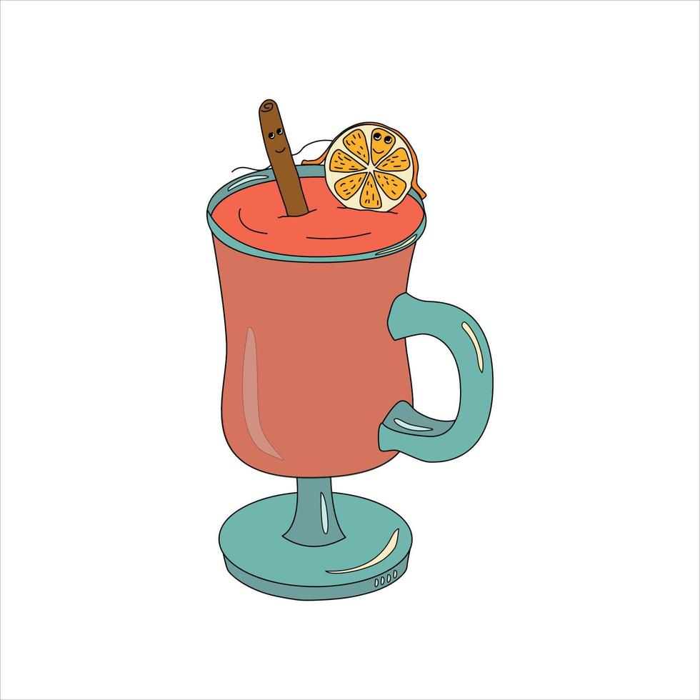 A glass of mulled wine with cinnamon and orange vector