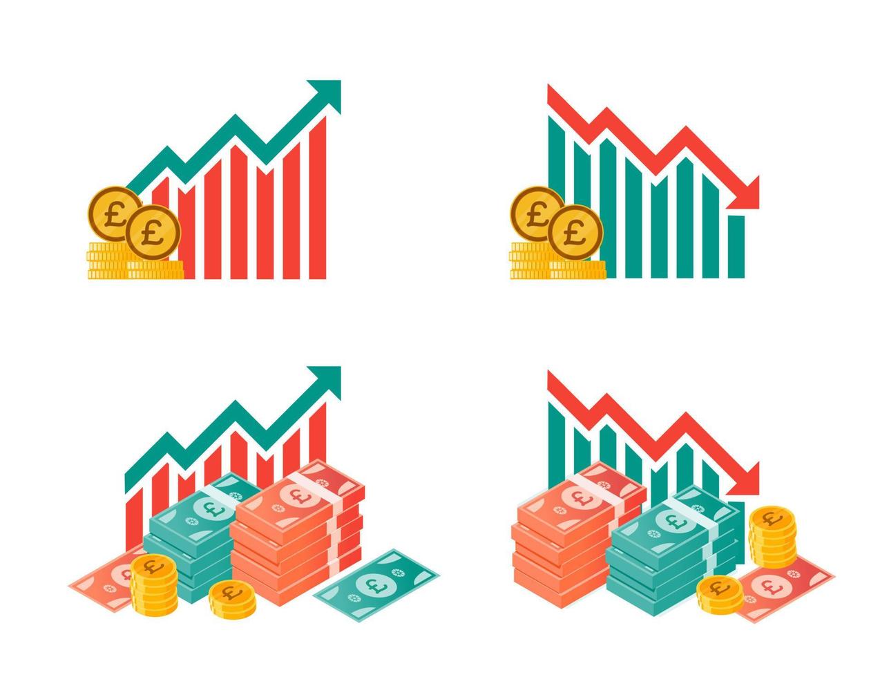 ilustraciones de fluctuación de dinero de libra esterlina vector