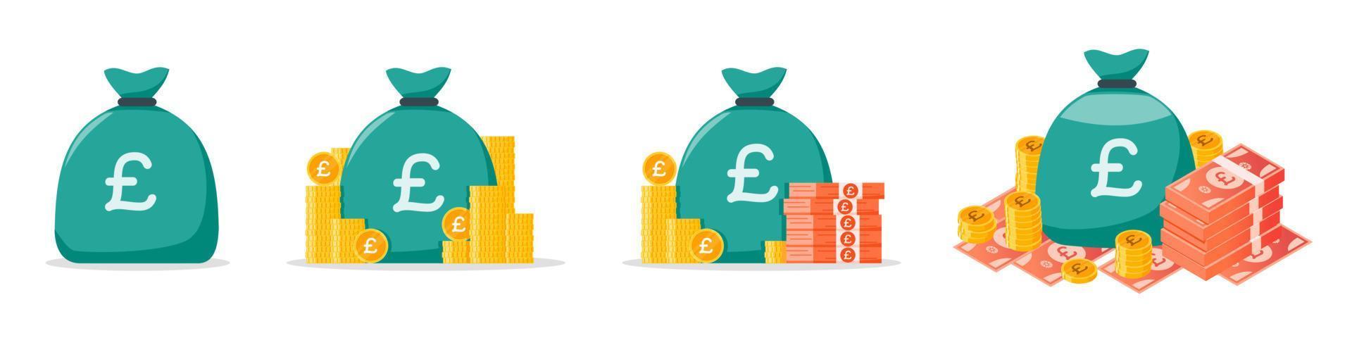 Pound Sterling Money Bag Icon Set vector