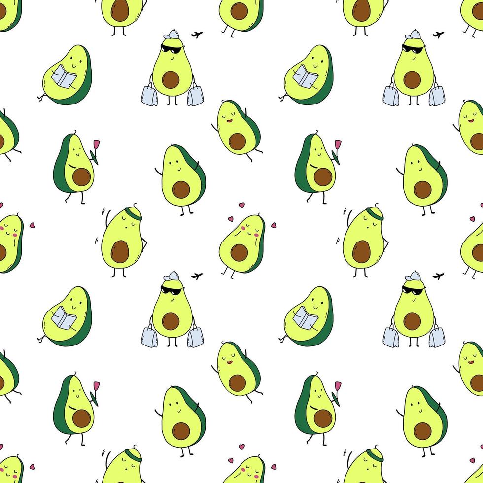 patrón de bebé sin costuras con lindo aguacate. vivero de fondo. confección, estampado de telas y textiles. papel tapiz sin fin. vector