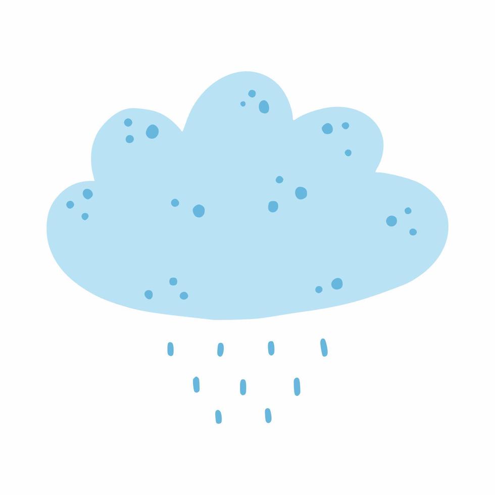 Blue cloud with rain. Cute vector illustration in doodle style. Icon for baby books. Weather.