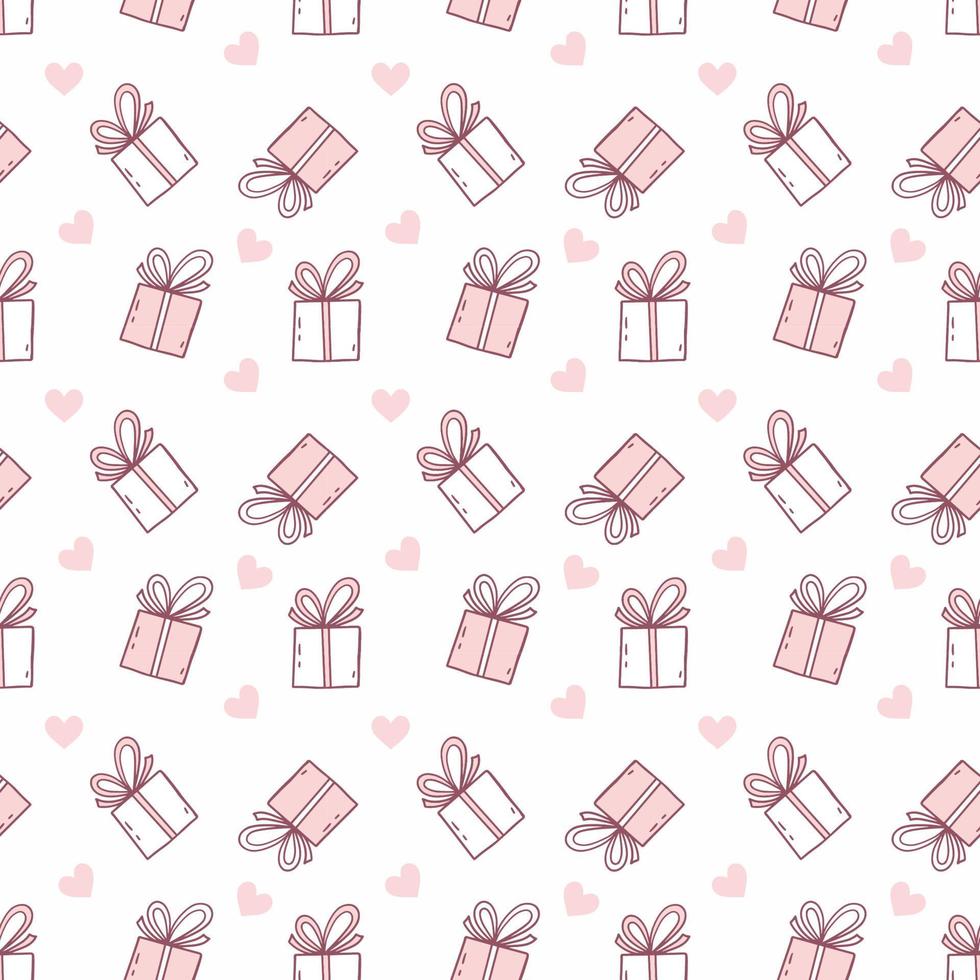 Seamless pattern with cute gifts. Doodle illustration. Contour drawing. Background for print on fabric and wrapping paper. Holiday decor. vector