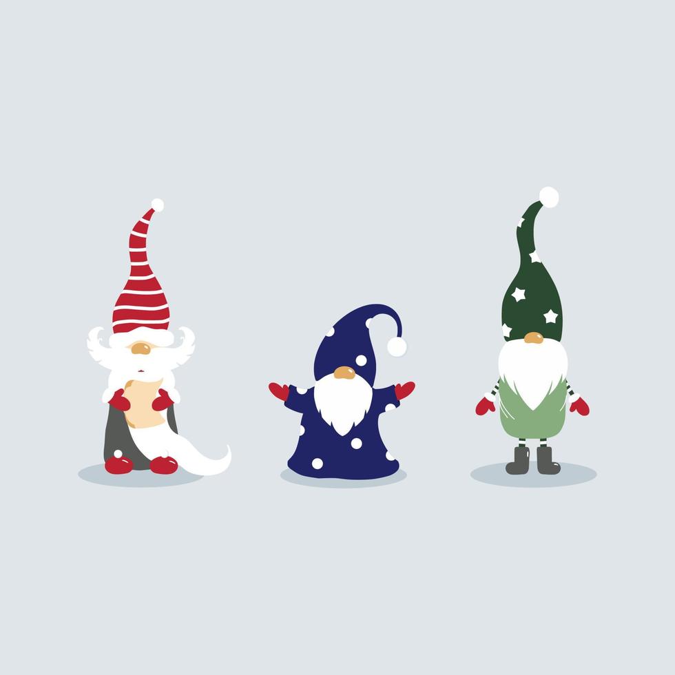 Cute Christmas gnome. Set of three elements. Wizard in cap. vector