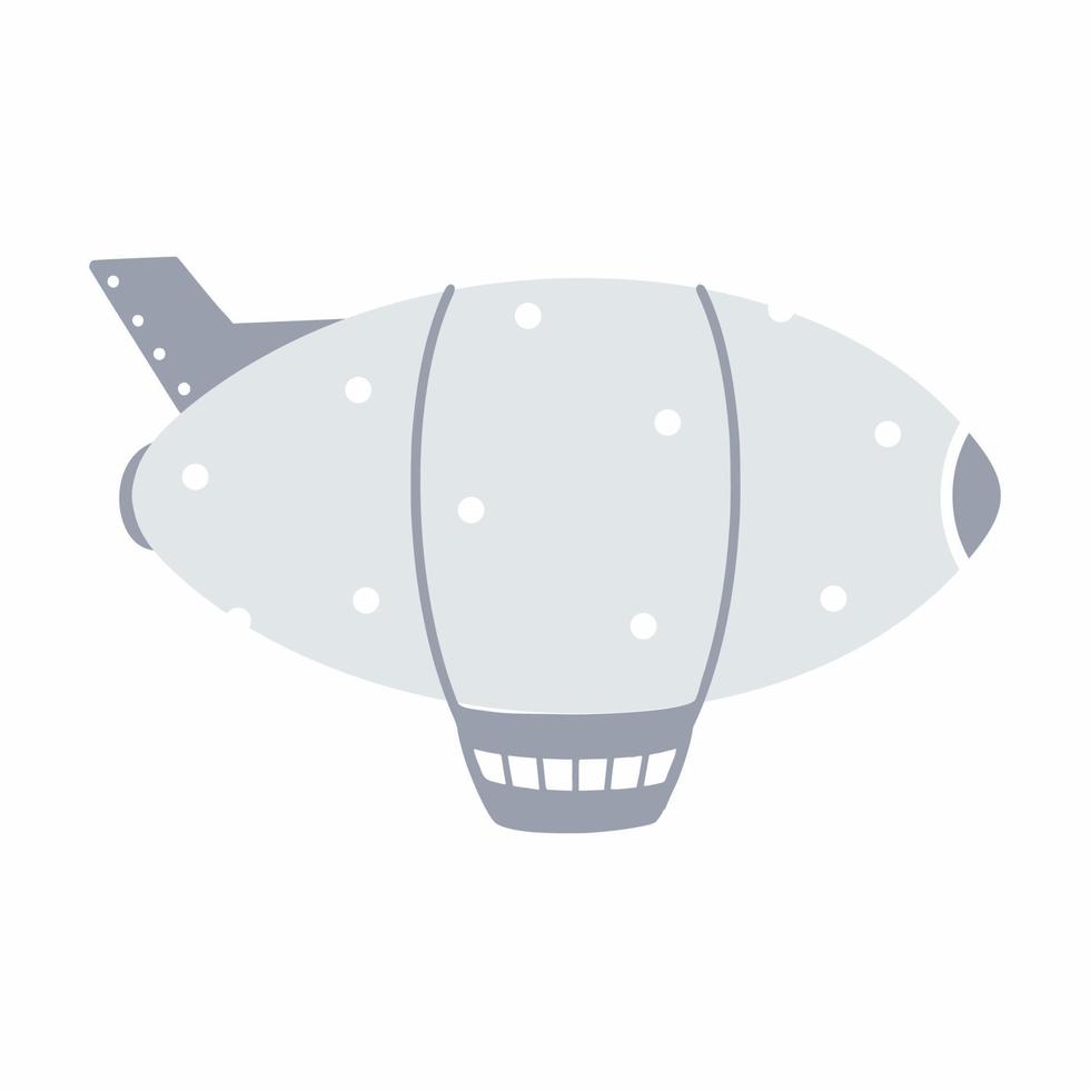 Grey airship in style doodle. Aircraft. Vector illustration for  design of children card, book, print on clothe. Handdraw.