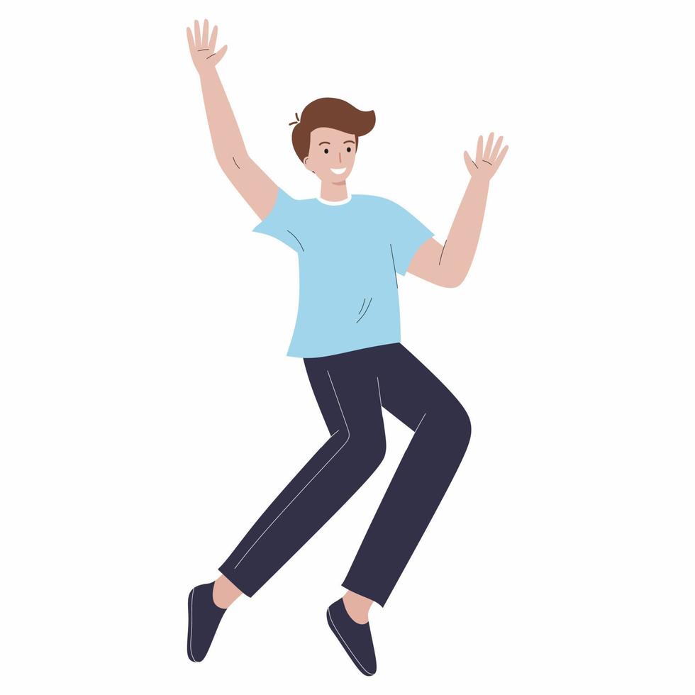 Young man jump joy. Happy people. Success, health and good mood. Positive emotions. vector