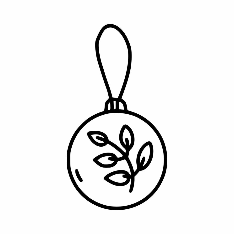 New Year decoration style doodle. Toy for  fir tree. Christmas Bauble. Contour doodle illustration. vector