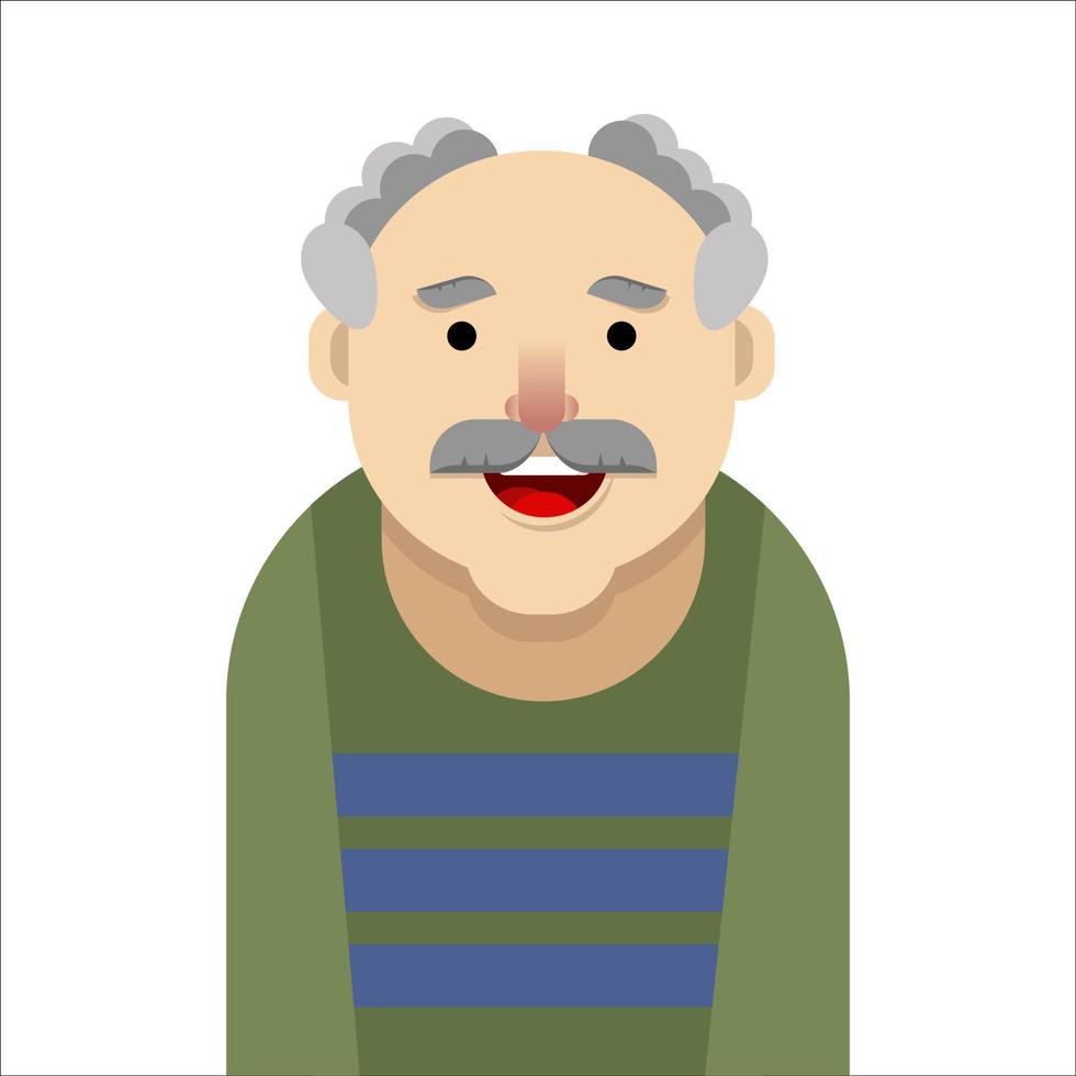 Un anciano con un bigote.funny grandpa.flat illustration.isolated anciano sobre un fondo blanco.Ilustración de vector