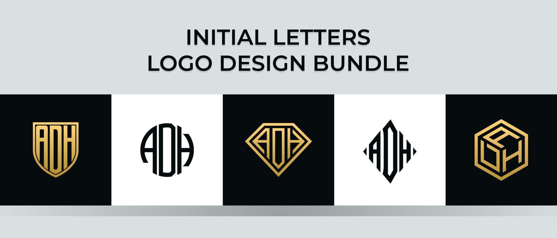 Initial letters ADH logo designs Bundle vector