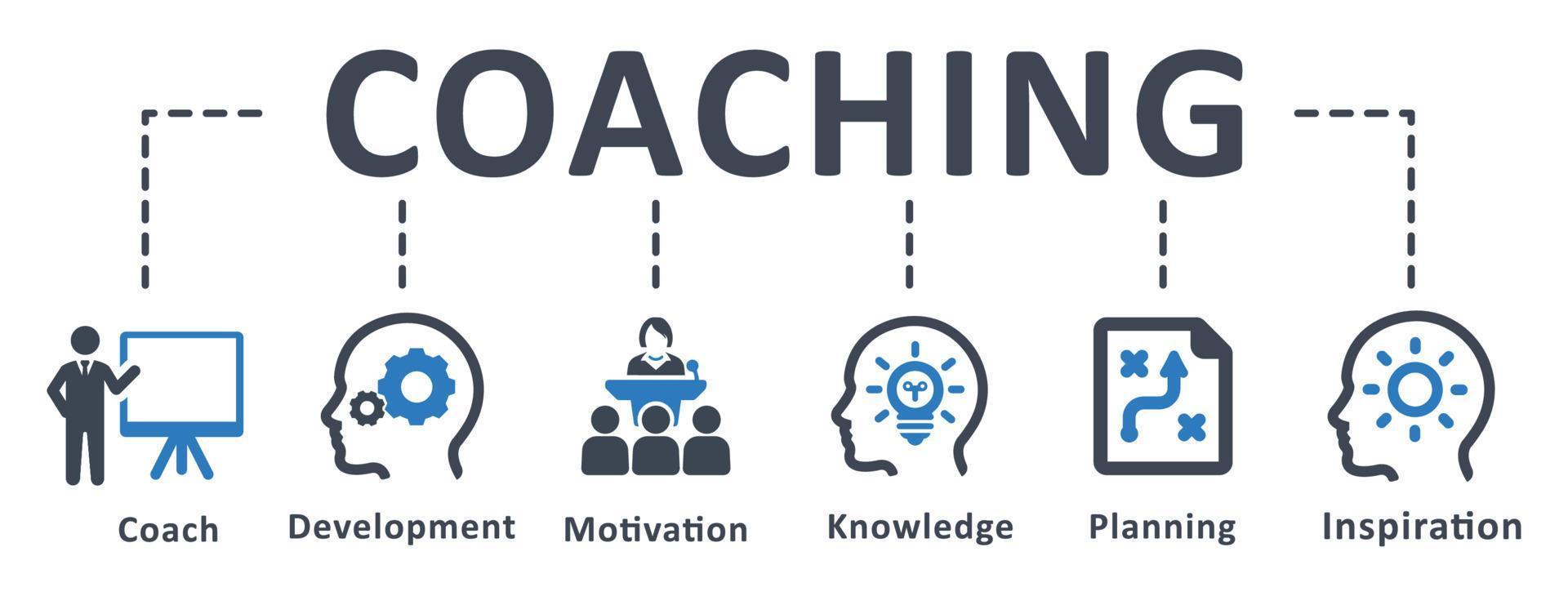 icono de coaching - ilustración vectorial. formación, enseñanza, entrenador, seminario, aprendizaje, educación, motivación, infografía, plantilla, presentación, concepto, banner, pictograma, conjunto de iconos, iconos. vector