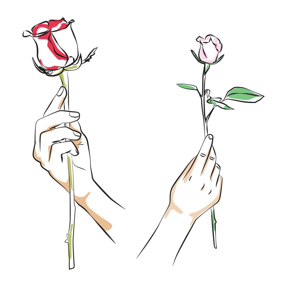 Hand sketch holding flowers vector