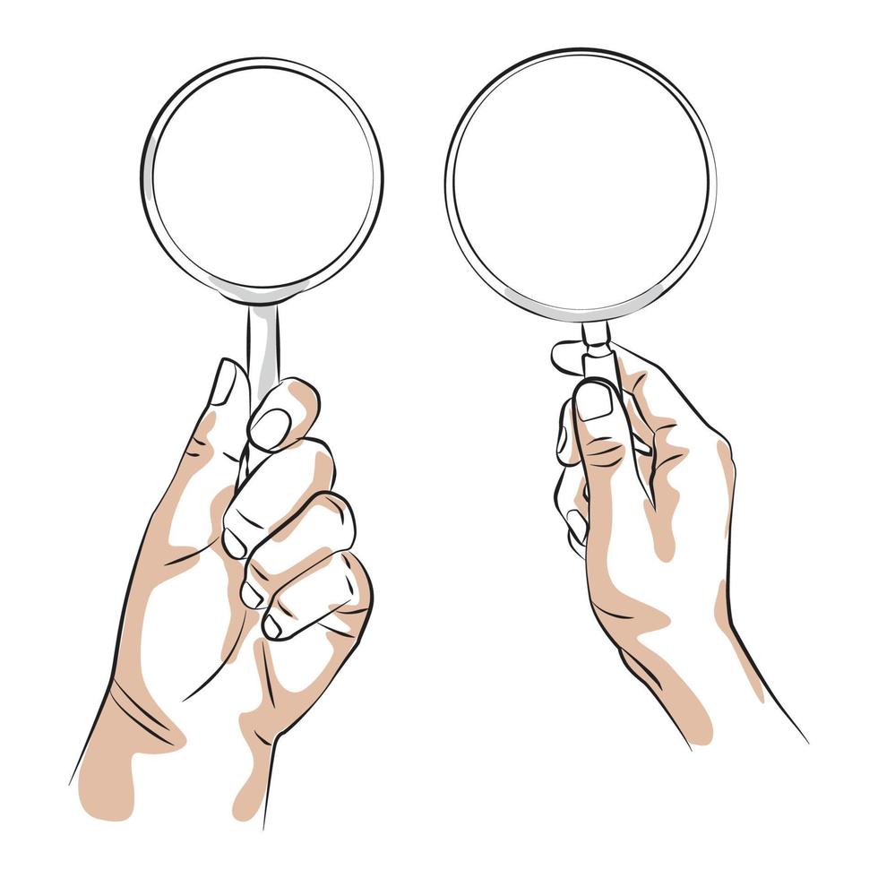 Hand sketch holding a magnifying glass vector