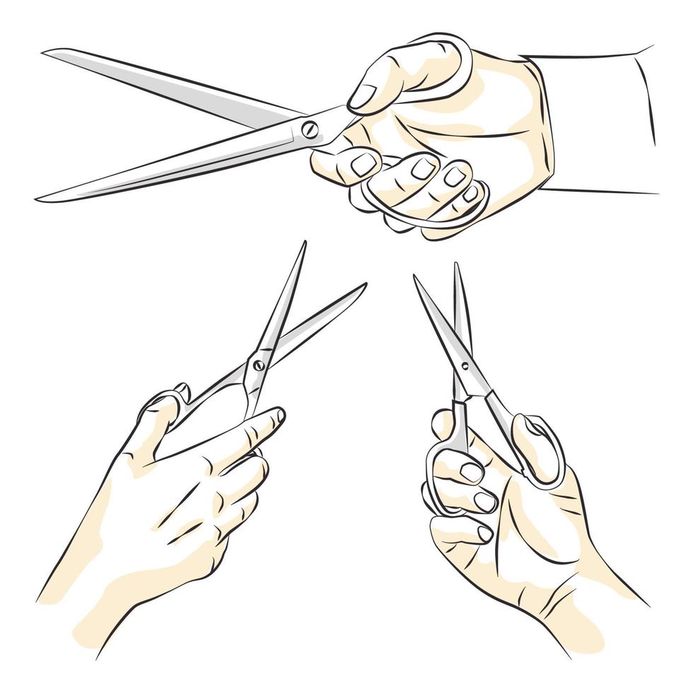 Hand sketch holding scissors vector