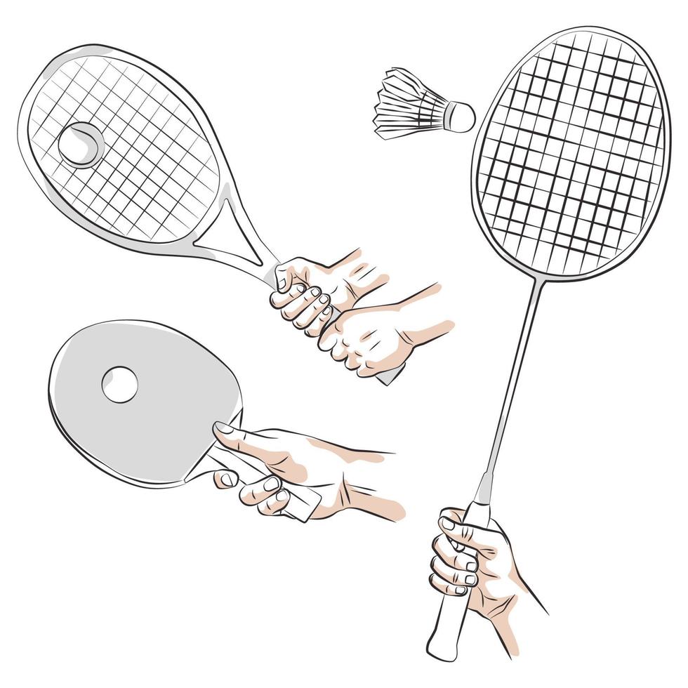 Sketch hand holding racket vector