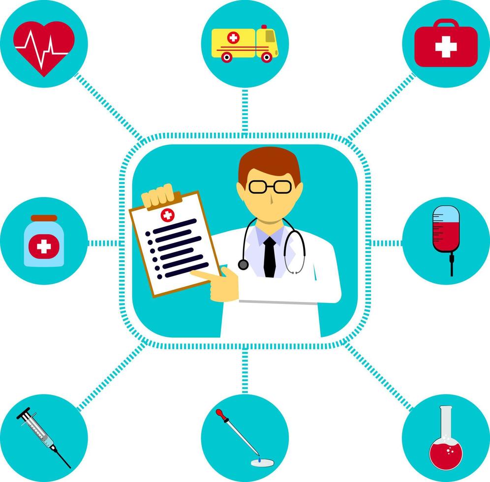 medical check up with doctor for healthcare and icon vector