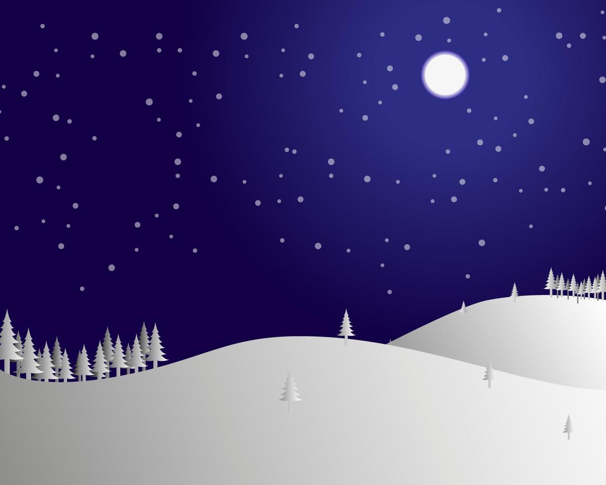 winter landscape in the night with full moon copy space vector