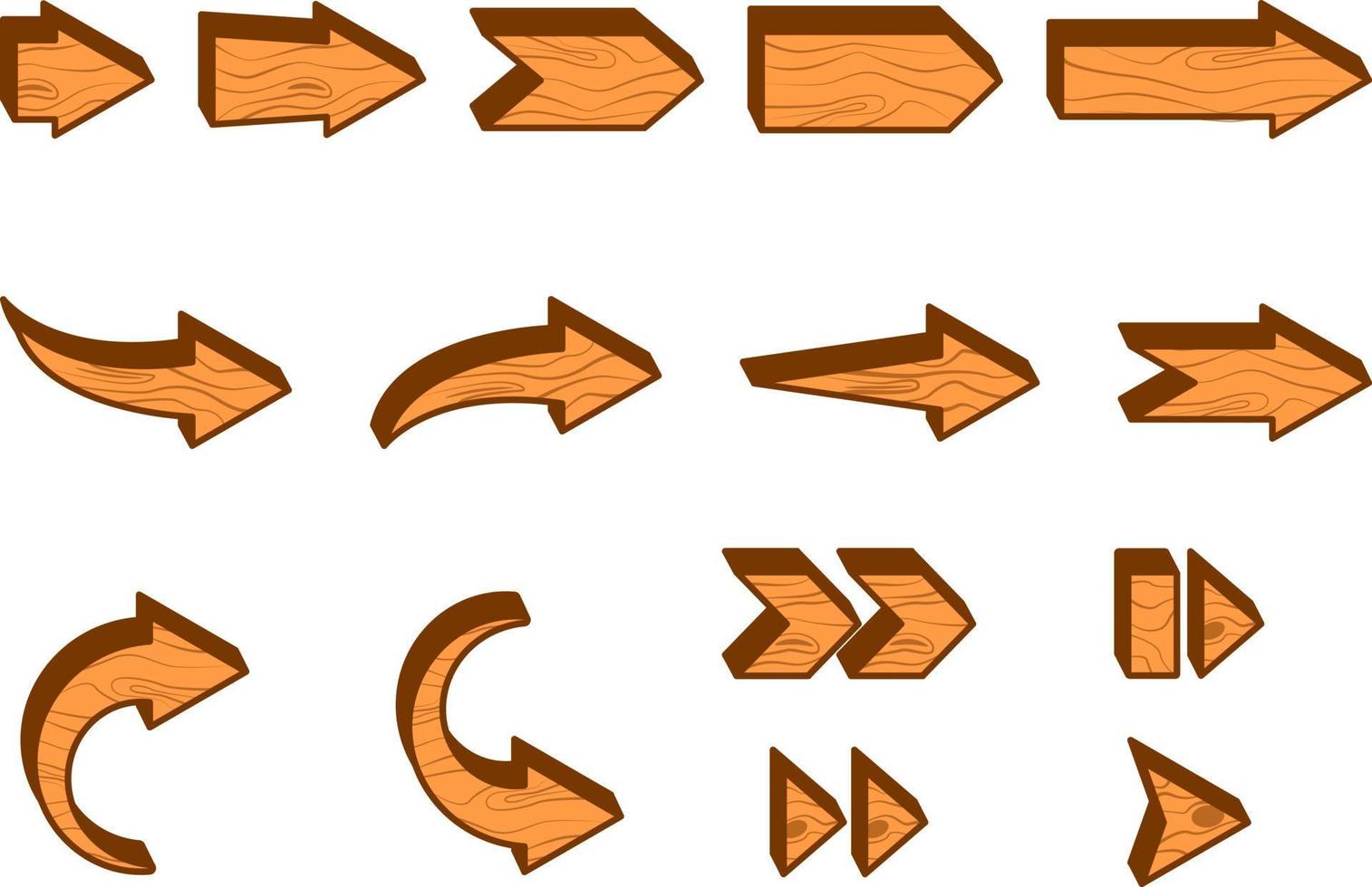 3d various arrow style in wooden texture vector