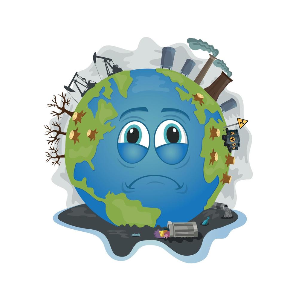 Illustration of Crying Earth Due to Pollution on white background vector