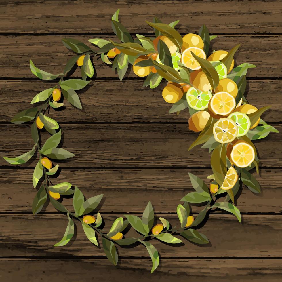 Round wreath of lemon branches. vector