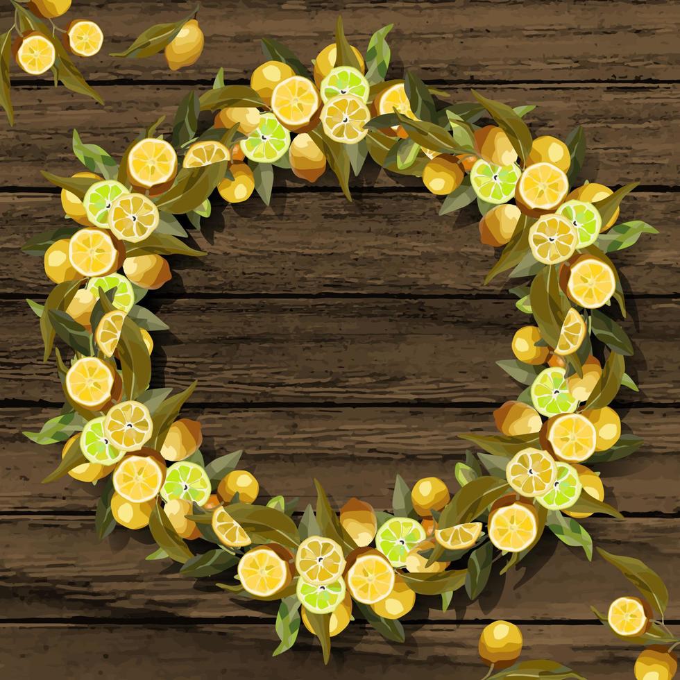 Round wreath of lemon branches. vector