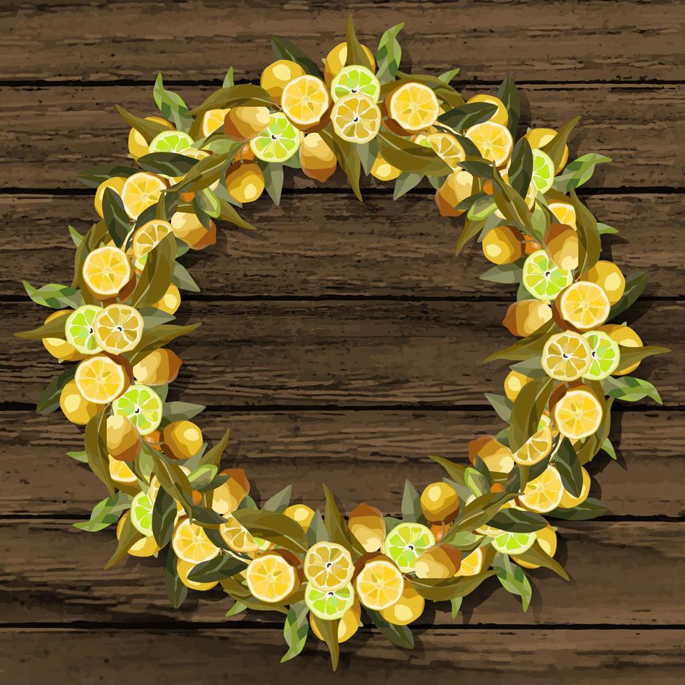 Round wreath of lemon branches. vector