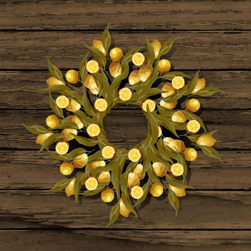 Round wreath of lemon branches. vector