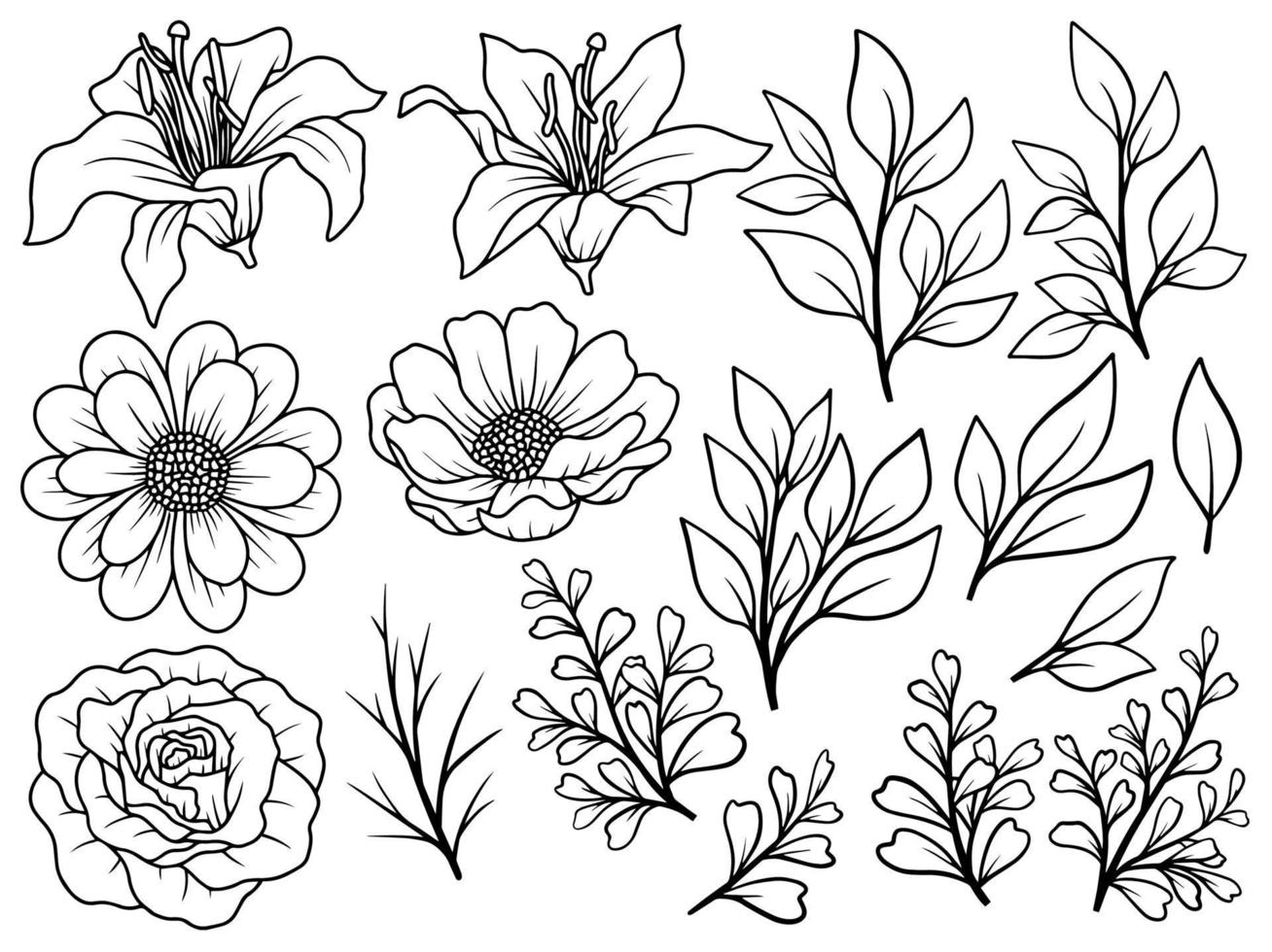 Flower line art arrangement vector