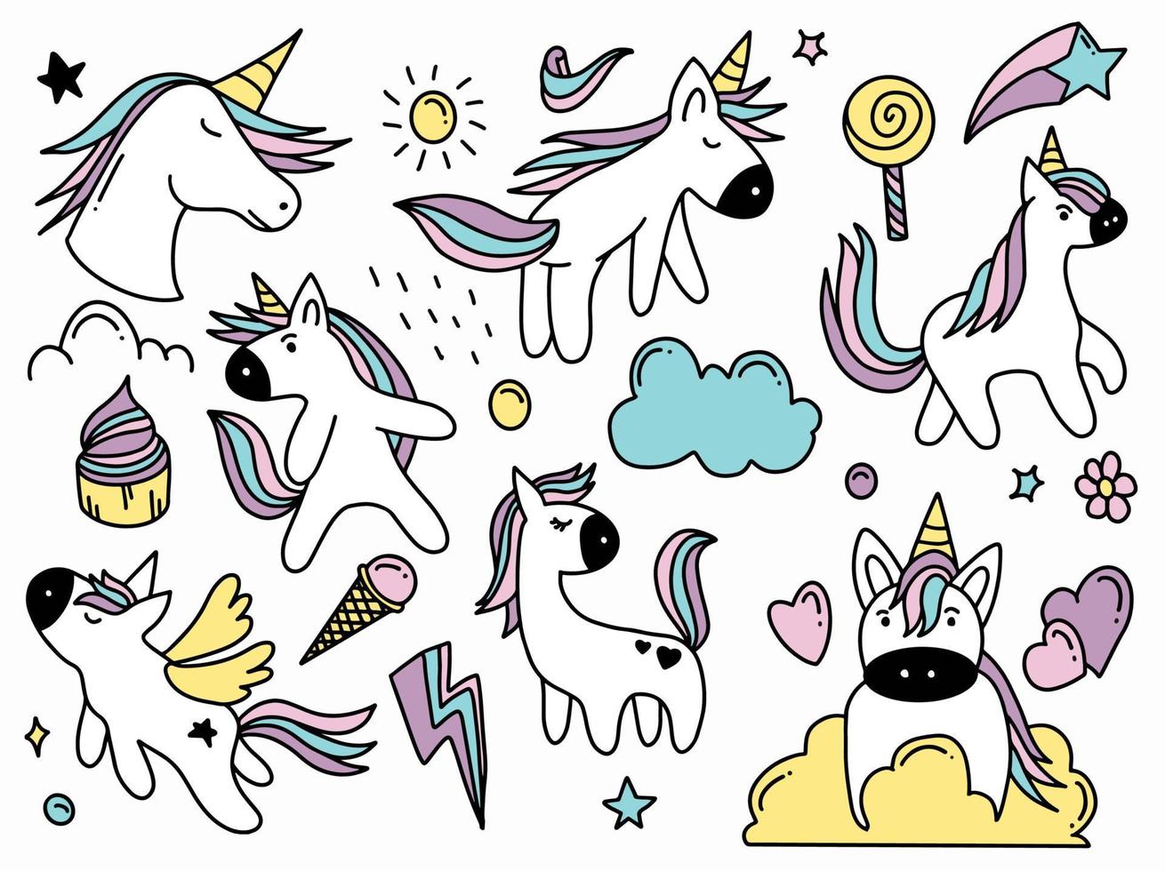 Cartoon Unicorn Doodle Collection vector