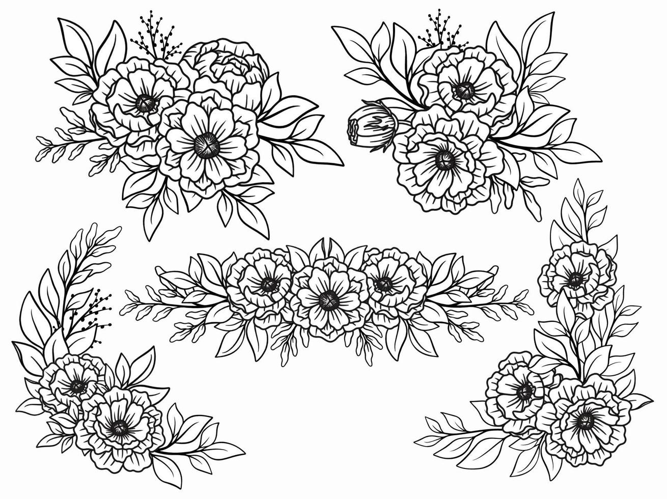 arreglo de flores con arte lineal dibujado a mano vector