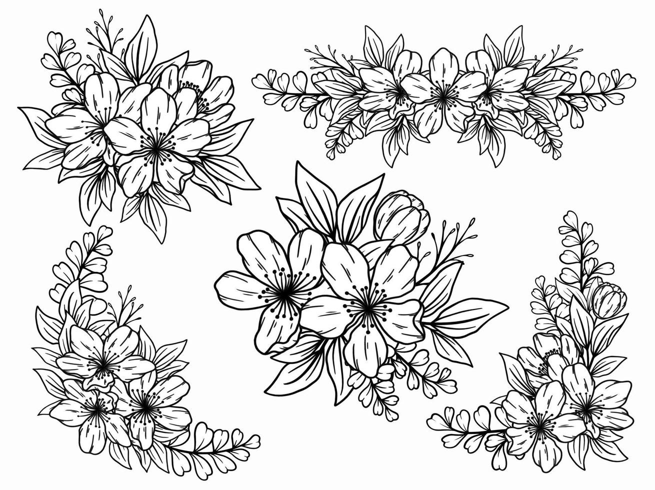 Flowers arrangement with hand drawn line art vector