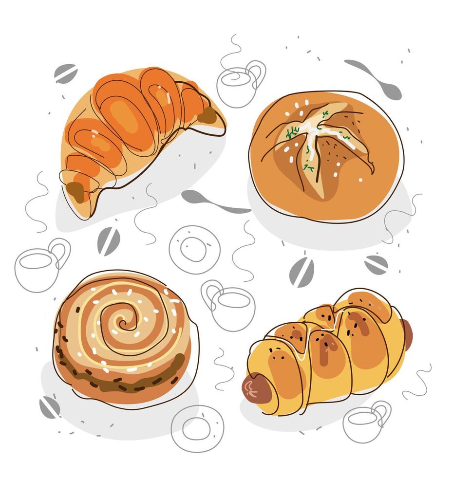 productos de panadería. menú de cafetería. vector