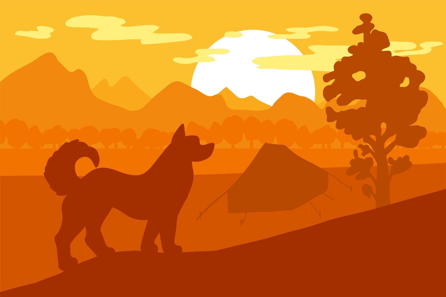 Walking Dog In Forest Mountain Camp vector