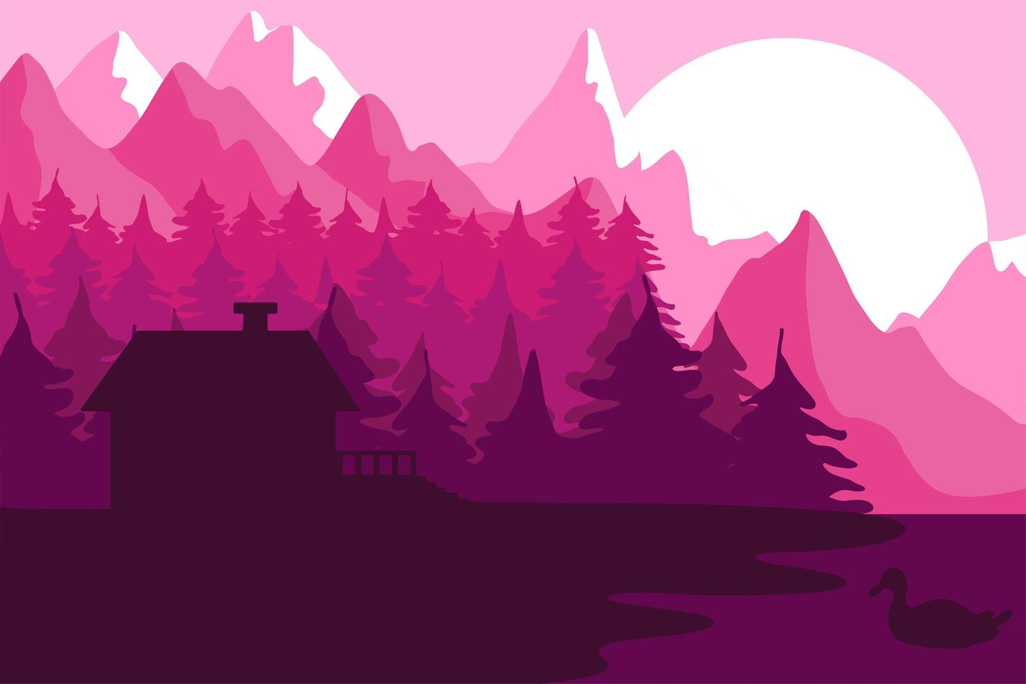 Forest house near the mountains vector