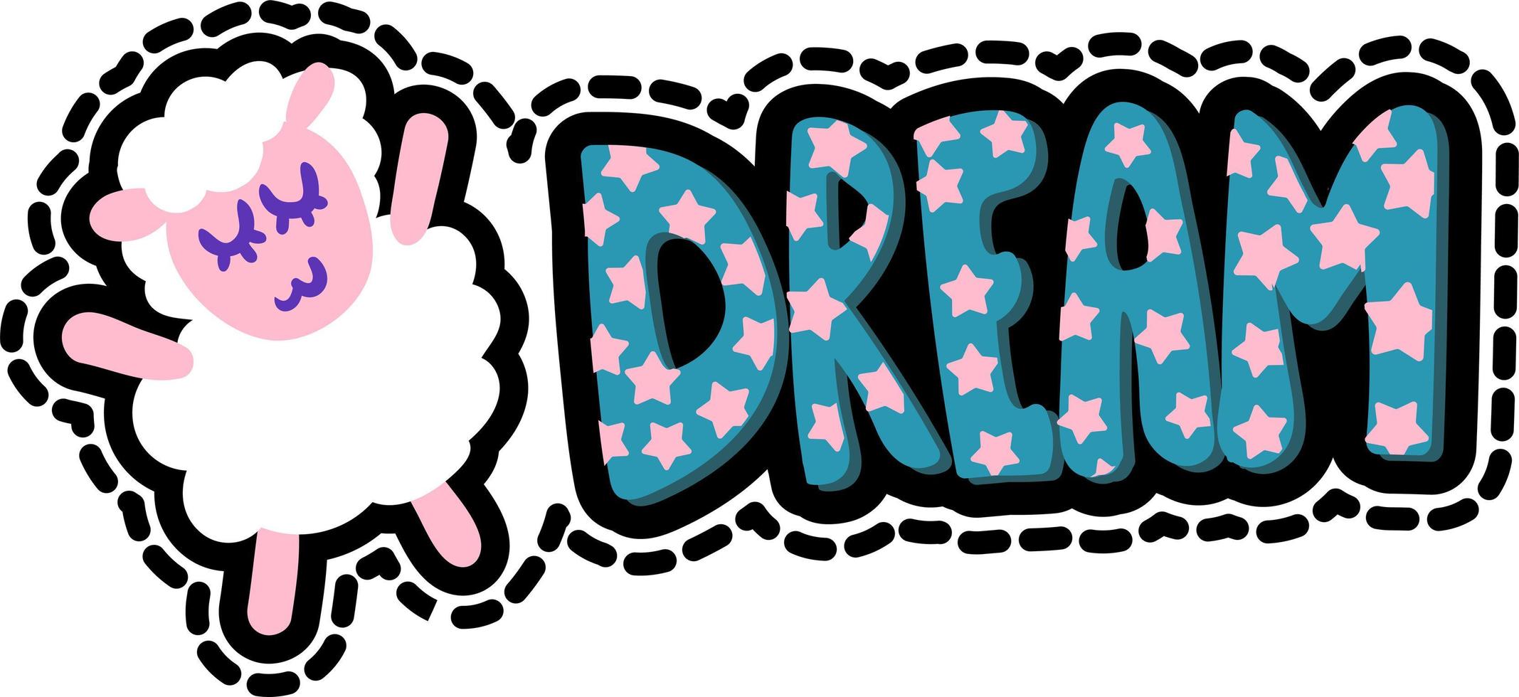 Sheep with dream lettering stitched frame patch vector