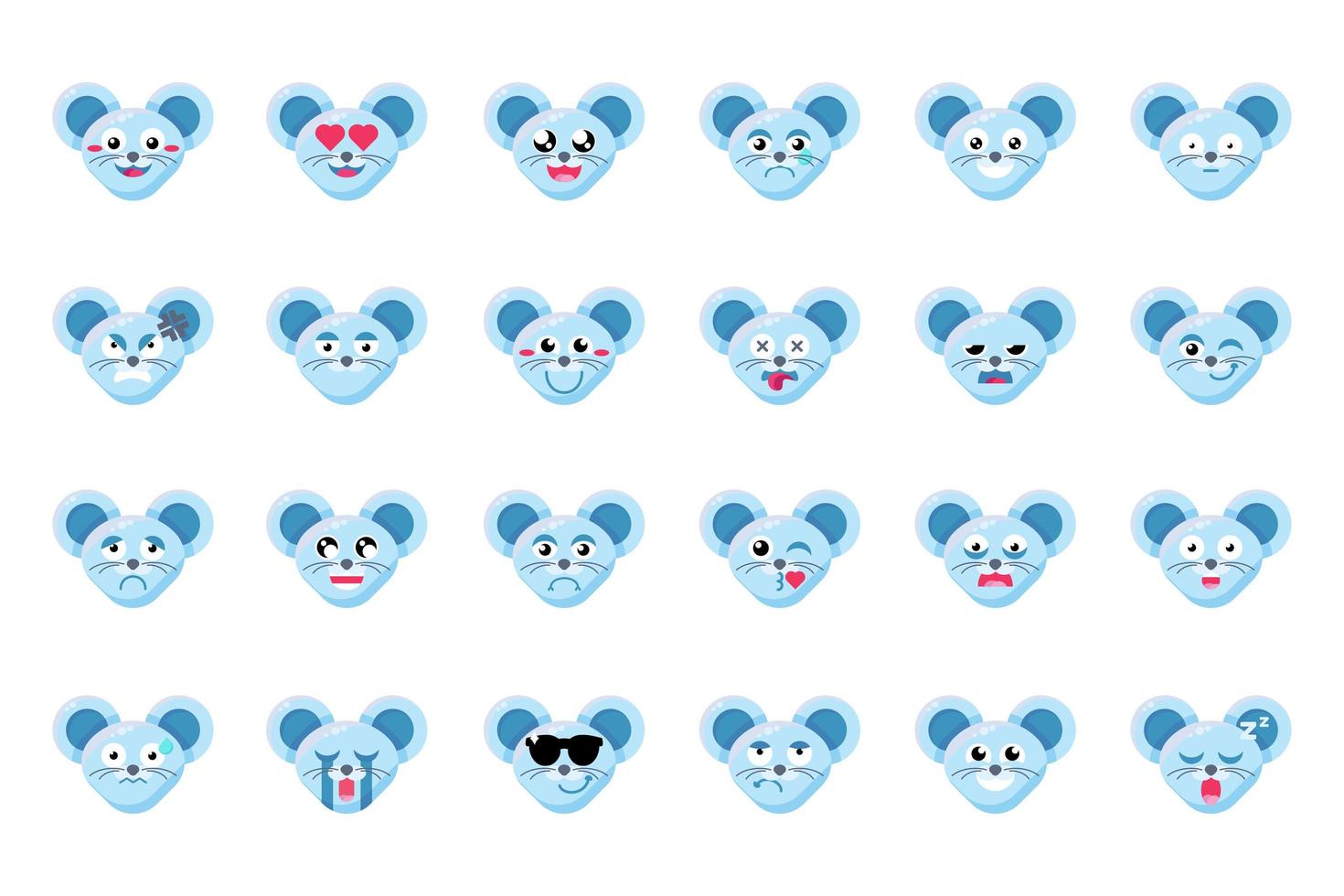Mouse face flat vector emoticons set