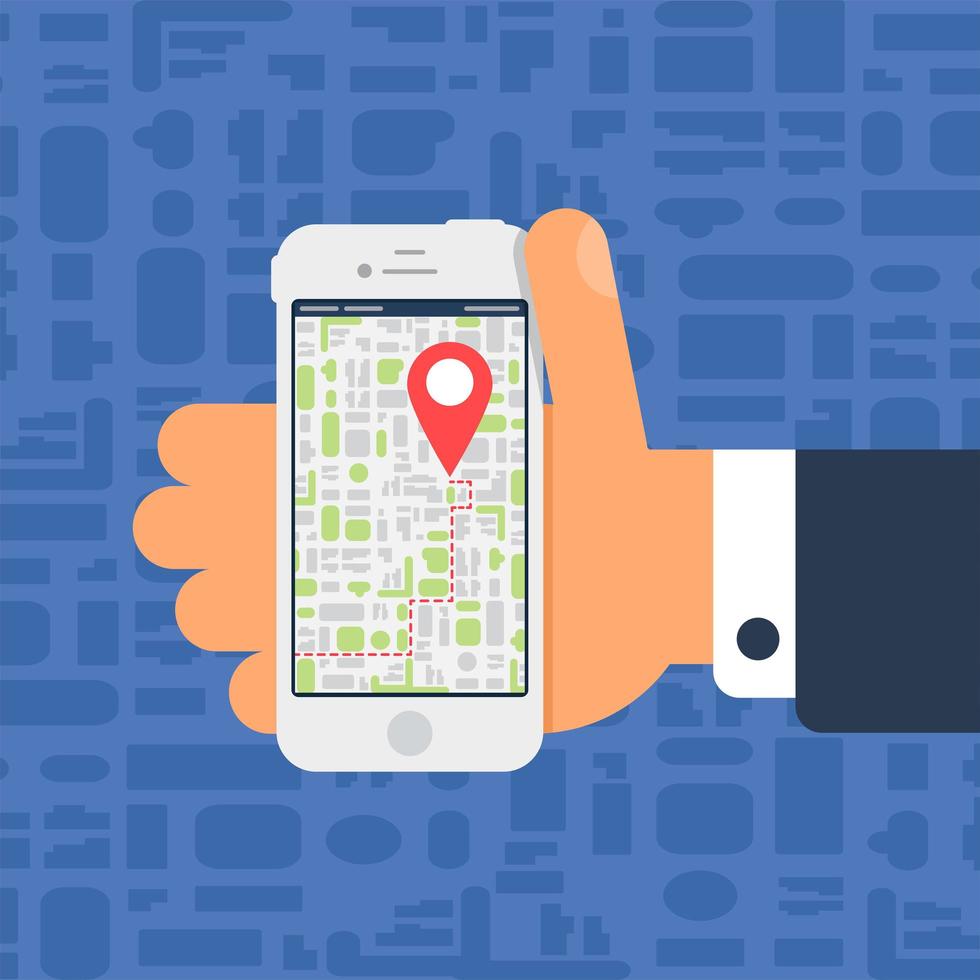 Electronic Offline Map On Smartphone In Hand vector