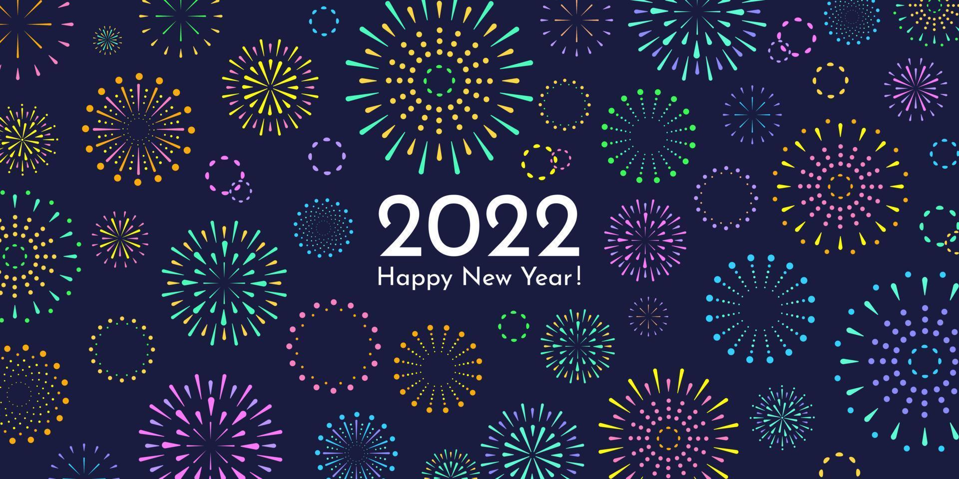 Happy New Year background with flat geometric colorful fireworks vector