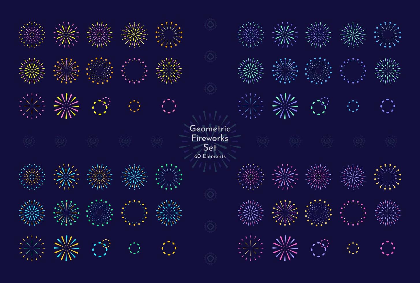 Set of different colorful geometric flat fireworks vector