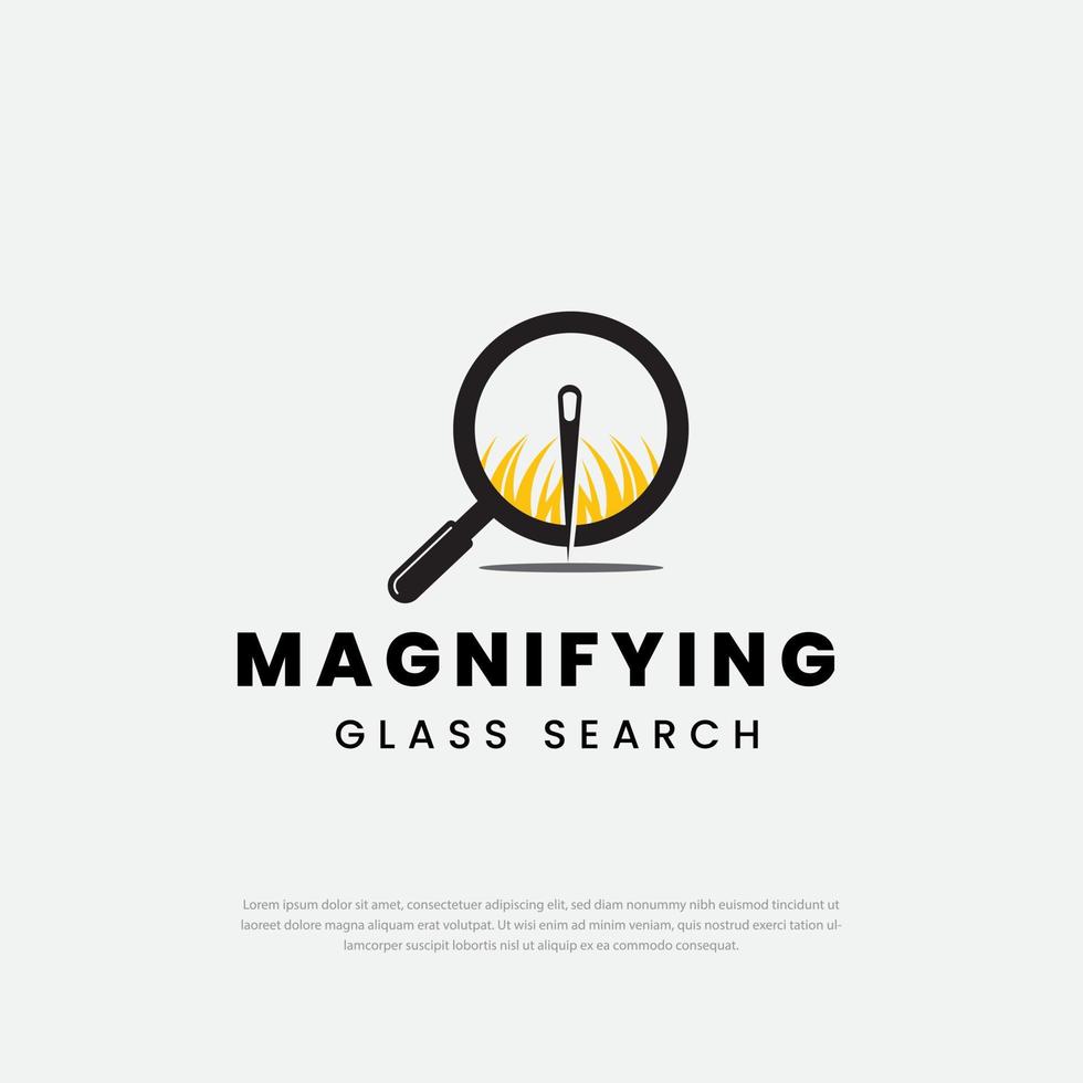 Circle Magnifying Glass logo,needle,yellow straw,Search,Zoom,Find Logo Design Templates vector