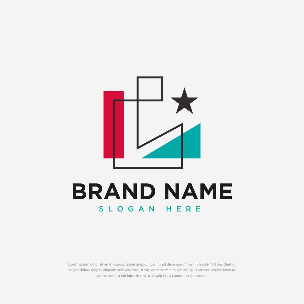 Thin line abstract logo forming letter L colored star icon templates icon design symbol design illustration vector